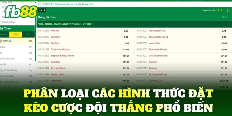 Phân loại các hình thức đặt cược Kèo Cược Đội Thắng phổ biến